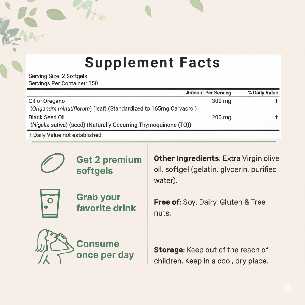 Clinical Naturals™ Oil of Oregano + Black Seed Oil Complex